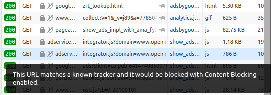 browser warning: matches a known tracker