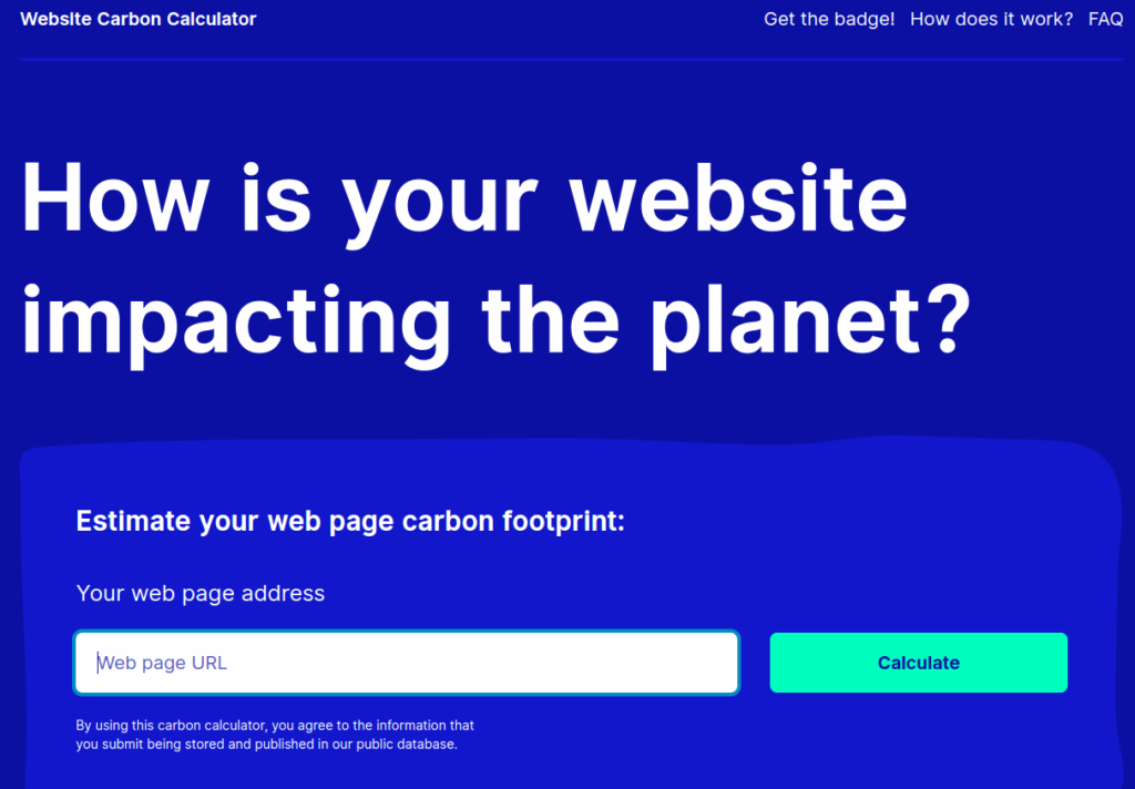 Screenshot of websitecarbon.com: How is your website impacting the planet?