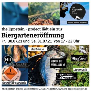 Flyer: Biergarteneröffnung the Eppstein project Fr 30.07.21 und Sa. 31.07.21 von 17 - 22 Uhr