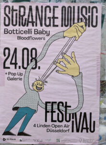 Veranstaltungsplakat: Strange Music Botticelli Baby Bloodflowers 24.08.2021 4Linden Open Air Festival Düsseldorf
