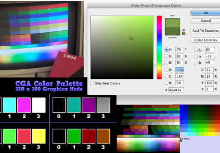 Old colour palettes: IBM CGA, Commodore, Adobe colour Picker with "Only Web colors" checkbox