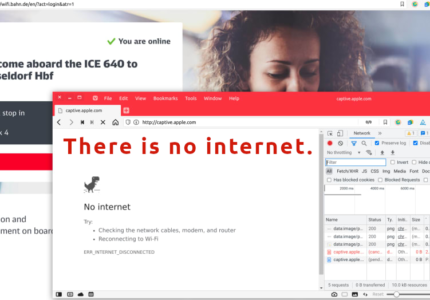 There is no Internet, screenshot collage while trying to get online riding a Deutsche Bahn train.