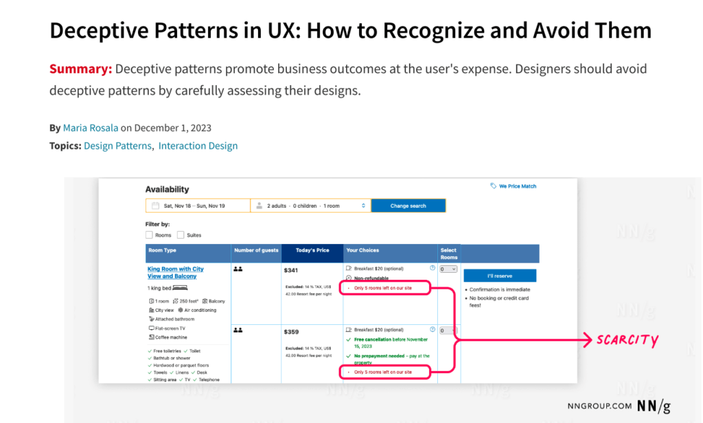 Deceptive Patterns article excerpt by Norman Nielsen