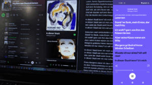 Bildschirmfoto-Collage mit Playliste und Songtext von Hildegard Knef